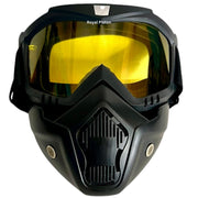 Royal Piston Motorcycle Full Face Mask Goggles Mask Motorcycle Splash & Wind Shield Outdoor Eye Protection Glasses | Eyewear Detachable Face Mask Anti Scratch (Yellow)