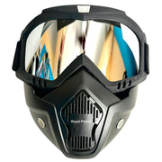 Royal Piston Motorcycle Full Face Mask Goggles Mask Motorcycle Splash & Wind Shield Outdoor Eye Protection Glasses | Eyewear Detachable Face Mask Anti Scratch (Silver)