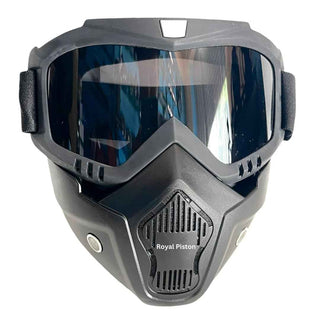 Royal Piston Motorcycle Full Face Mask Goggles Mask Motorcycle Splash & Wind Shield Outdoor Eye Protection Glasses | Eyewear Detachable Face Mask Anti Scratch (Transparent)