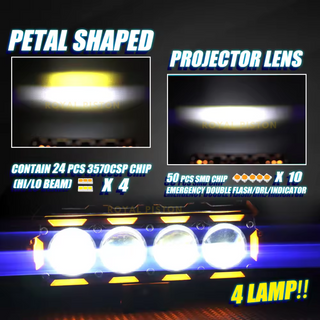 Royal Piston LED Fog Light For Bike | 120W Devil Eye Powerful Flood Lamp | August 2024 Edition with Full Harness Kit & Switch | Fog Lamp for Bike/Car/Jeep (Wider Throw) (4 Lens)