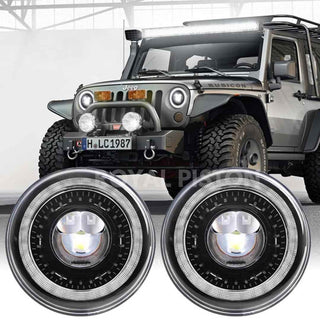 Royal Piston™ Devil Eye LED Headlight - Highest Powerful Beam of All Time, High/Low Beam, DRL, Cool Lighting - Compatible with Thar, Jeep, Gypsy (2pc)