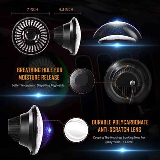 Royal Piston 7 Inch RGB LED Headlight | 75-120W CREE/Osram | Multicolor Compatible with Royal Enfield, Jeep, Thar, Gypsy