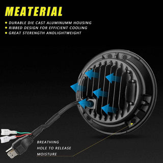 Royal Piston 7" LED Headlight: 110W OSRAM LED, Hightech Korean Chip, High Brightness, High/Low Beam, DRL, Cool Lighting. Thar, Jeep, Gypsy (2pc)!