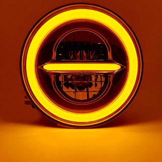 Royal Piston HJG Minus With Ring Headlight 110W: Latest 2023 CREE/Osram LED, High/Low Beam, DRL, Cool Amber Light. For Jeep/Thar (Pack of 2)