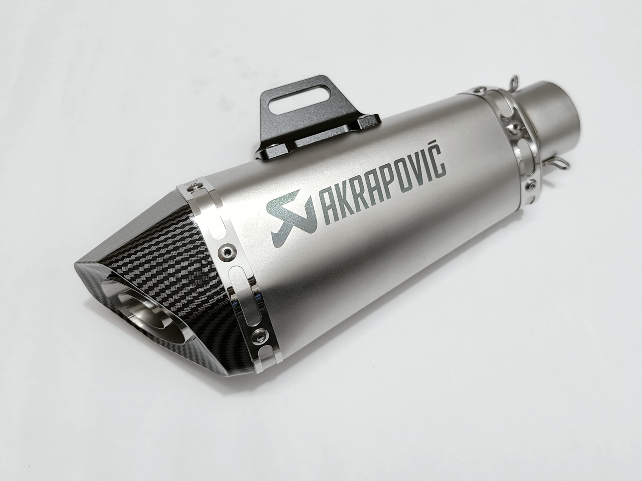 Royal Piston Universal Akrapovic Mini Silencer - The Ultimate Weapon of Sound and Style for Every Sport Bike Enthusiast (Silver)