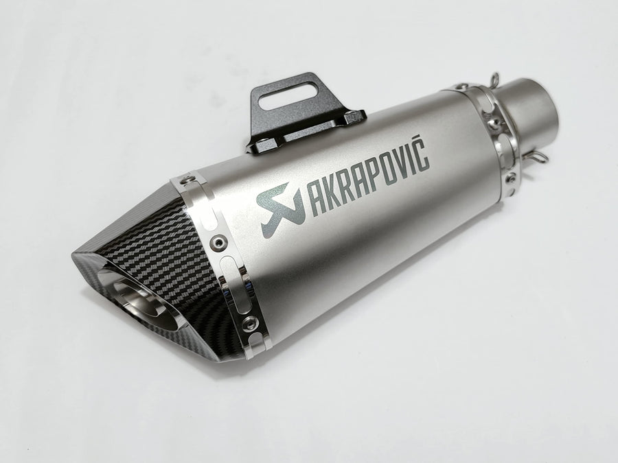 Royal Piston Universal Akrapovic Mini Silencer - The Ultimate Weapon of Sound and Style for Every Sport Bike Enthusiast (Silver) - Royal Piston