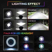 Royal Piston 7 Inch RGB LED Headlight | 75-120W CREE/Osram | Multicolor Compatible with Royal Enfield, Jeep, Thar, Gypsy