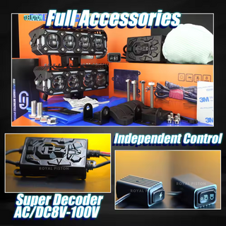 Royal Piston LED Fog Light For Bike | 120W Devil Eye Powerful Flood Lamp | August 2024 Edition with Full Harness Kit & Switch | Fog Lamp for Bike/Car/Jeep (Wider Throw) (4 Lens)