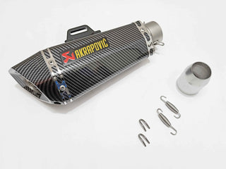 Royal Piston Universal Akrapovic Mini Silencer - The Ultimate Weapon of Sound and Style for Every Sport Bike Enthusiast (Black + Silver)