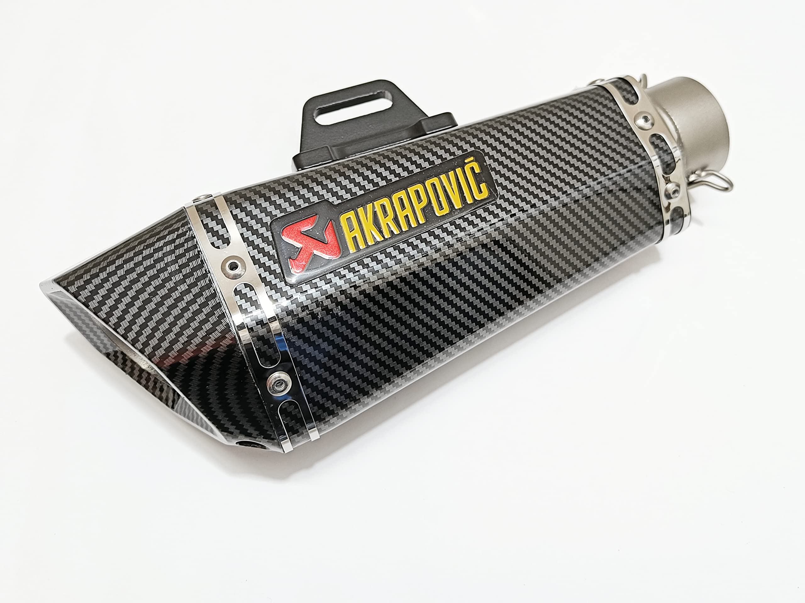 Royal Piston Universal Akrapovic Mini Silencer - The Ultimate Weapon of Sound and Style for Every Sport Bike Enthusiast (Black + Silver)