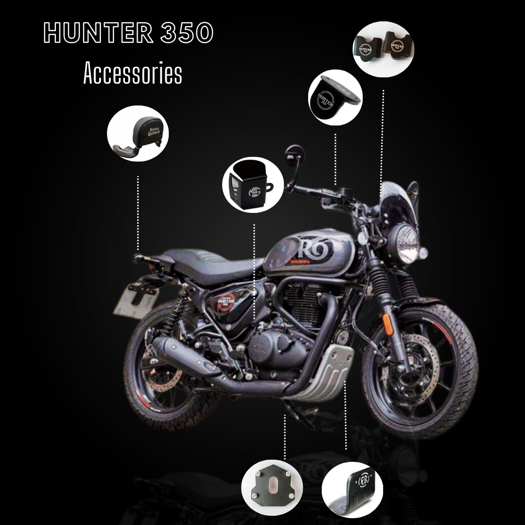 Guardian Gear: Royal Enfield Hunter 350cc Complete Black Accessories Combo - Elevate Style and Safety for Your Trusty Beast! (Full Kit)