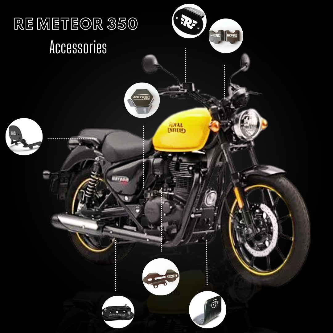 Cosmic Elegance: Royal Enfield Meteor 350cc Complete Accessories Combo in Celestial Black (Full Kit)