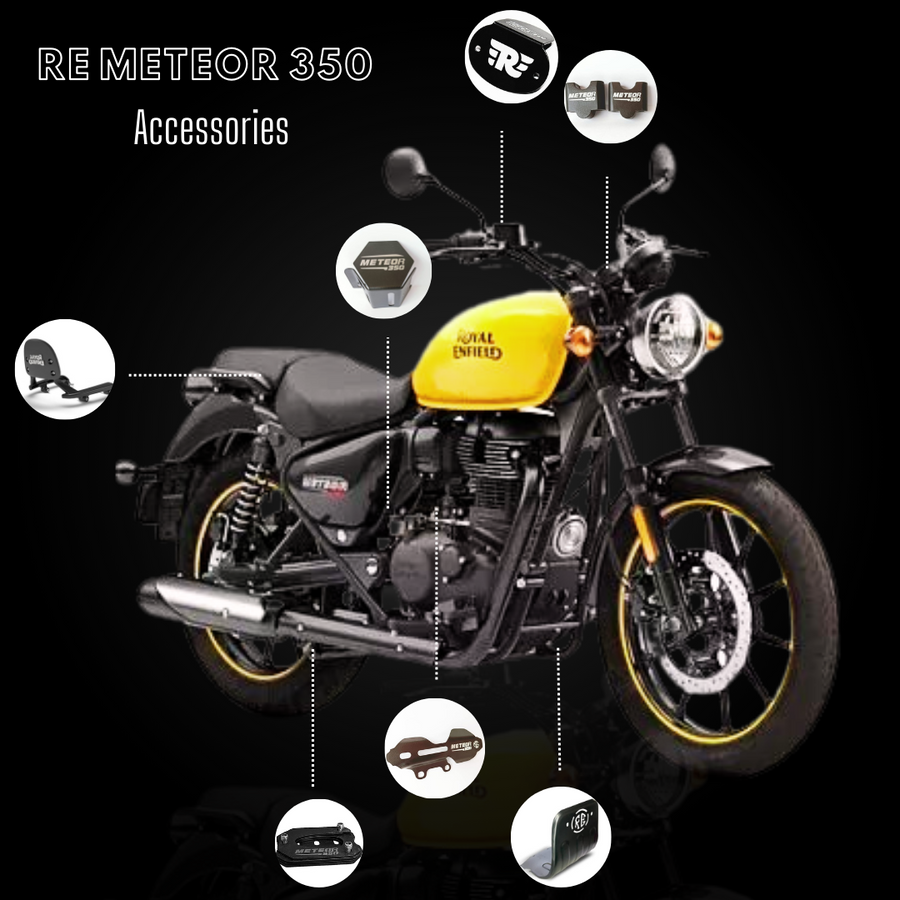 Cosmic Elegance: Royal Enfield Meteor 350cc Complete Accessories Combo in Celestial Black (Full Kit)
